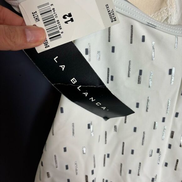 NEW La Blanca White & Silver Confetti Print One Piece Swimsuit Size 12 NWT - Picture 8 of 10